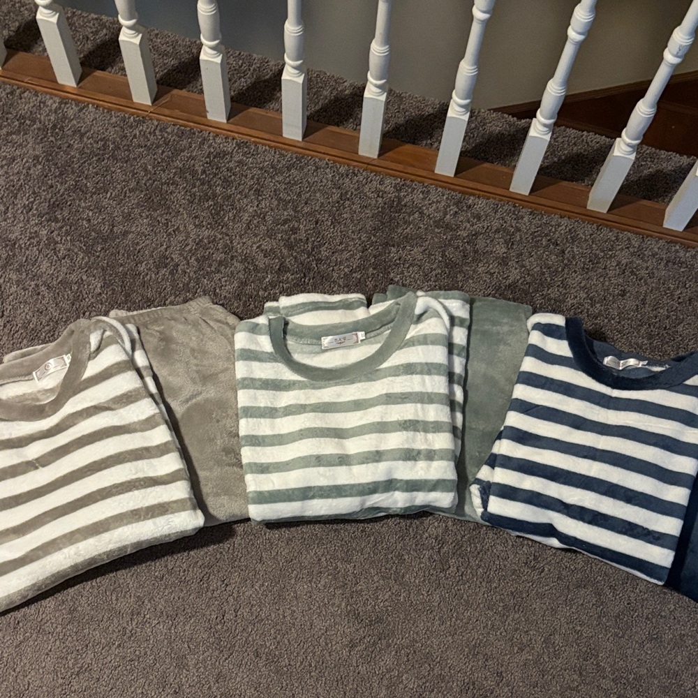 3 SETS!!! Striped Adult Lounge/Pajama Sets- Gray, Green, Blue